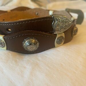 Stylish Brown Leather Belt with Silver Buckle